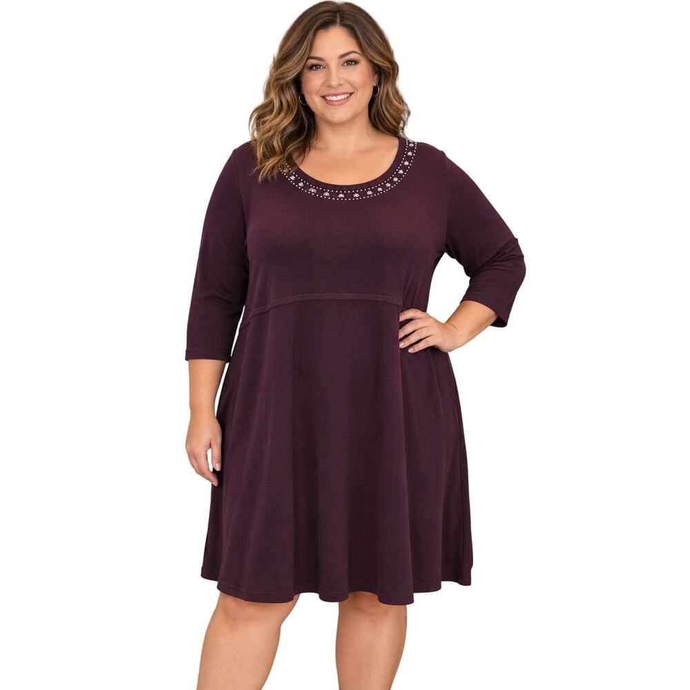 NWT avenue sz 18 / 20 burgandy embellished bling collar knitted dress modest NEW